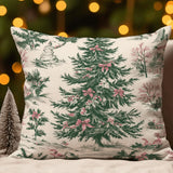 Holiday Throw Pillow Cover: Red White Toile Pattern (Velvety Soft)