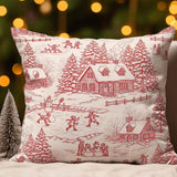 Holiday Throw Pillow Cover: Red White Toile Pattern (Velvety Soft)