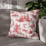 Red Christmas Toile Pillow Cover, Santa Sleigh and Reindeer Pillowcase, Farmhouse Holiday Decor