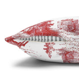 Red Christmas Toile Pillow Cover, Santa Sleigh and Reindeer Pillowcase, Farmhouse Holiday Decor