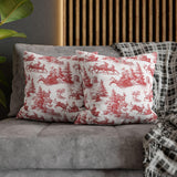 Red Christmas Toile Pillow Cover, Santa Sleigh and Reindeer Pillowcase, Farmhouse Holiday Decor