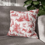 Red Christmas Toile Pillow Cover, Santa Sleigh and Reindeer Pillowcase, Farmhouse Holiday Decor