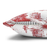 Red Christmas Toile Pillow Cover, Santa Sleigh and Reindeer Pillowcase, Farmhouse Holiday Decor