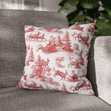 Red Christmas Toile Pillow Cover, Santa Sleigh and Reindeer Pillowcase, Farmhouse Holiday Decor