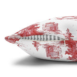 Red Christmas Toile Pillow Cover, Santa Sleigh and Reindeer Pillowcase, Farmhouse Holiday Decor