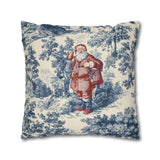 Blue Toile Santa Pillow Cover, Christmas Toile Pillowcase, French Country Christmas Decor