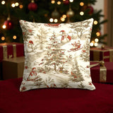 Vintage Toile de Jouy Christmas Throw Pillow Cover, Winter Sleigh Ride