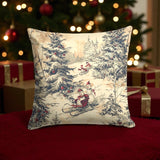 Vintage Toile de Jouy Christmas Throw Pillow Cover, Winter Sleigh Ride