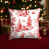 Vintage Toile de Jouy Christmas Throw Pillow Cover, Winter Sleigh Ride