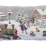 Brown Christmas Tapestry Pillow Cover 15.7x27.5" inch "Christmas in Town", Rectangular Gobelin Cushion, Holiday Decorative Pillowcase