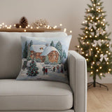 Christmas Tapestry Throw Pillow Cover 45x45 cm, Gray Gold Lurex Decorative Cushion, Holiday Home Decor, Square Accent Pillow