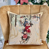 Beige Christmas Pillow Cover 17.7"x17.7" (45x45 cm), Square Tapestry Cushion, Holiday Home Decor, Cozy Winter Accent, Sofa pillow cover