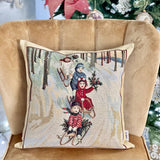 Beige Christmas Pillow Cover 17.7"x17.7" (45x45 cm), Square Tapestry Cushion, Holiday Home Decor, Cozy Winter Accent, Sofa pillow cover