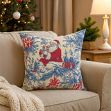 Vintage Style Santa Christmas Pillow Red Blue Holiday Toile Throw Pillow