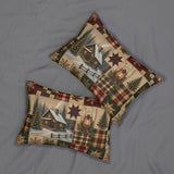 Vintage Christmas Cabin Lumbar Pillow, Rustic Farmhouse Plaid Patchwork (20"x14")