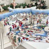 Christmas Pillow Cover, Winter Village Tapestry Woven Cushion Cover, Woven Christmas Throw Pillow, Holiday Cushion Case, Farmhouse Decor