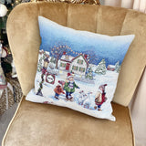 Christmas Pillow Cover, Winter Village Tapestry Woven Cushion Cover, Woven Christmas Throw Pillow, Holiday Cushion Case, Farmhouse Decor