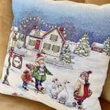 Christmas Pillow Cover, Winter Village Tapestry Woven Cushion Cover, Woven Christmas Throw Pillow, Holiday Cushion Case, Farmhouse Decor