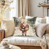 Santa Claus Pillow Cover, Snowy Forest Pillowcases, Christmas Throw Pillows, Holiday Sofa Cushion, Woodland Winter Decor, Gift Sack Accent