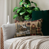 Vintage Christmas Cabin Lumbar Pillow, Rustic Farmhouse Plaid Patchwork (20"x14")