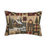 Vintage Christmas Cabin Lumbar Pillow, Rustic Farmhouse Plaid Patchwork (20"x14")