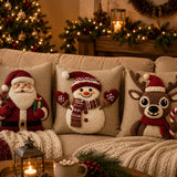 Christmas Santa Pillow Cover Christmas Cushion Cover Grey Linen Sofa Cushion Cover Holiday Home Decor Gift 45 x 45 cm