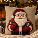 Christmas Santa Pillow Cover Christmas Cushion Cover Grey Linen Sofa Cushion Cover Holiday Home Decor Gift 45 x 45 cm