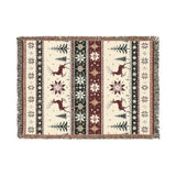 Cosy Christmas Reindeer Blanket – Woven Red and Green Throw