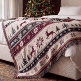 Cosy Christmas Reindeer Blanket – Woven Red and Green Throw