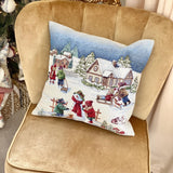 Christmas Pillow Cover, Winter Village Tapestry Woven Cushion Cover, Woven Christmas Throw Pillow, Holiday Cushion Case, Farmhouse Decor