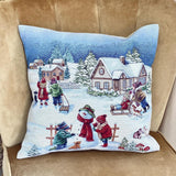 Christmas Pillow Cover, Winter Village Tapestry Woven Cushion Cover, Woven Christmas Throw Pillow, Holiday Cushion Case, Farmhouse Decor