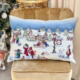 Christmas Pillow Cover, Winter Village Tapestry Woven Cushion Cover, Woven Christmas Throw Pillow, Holiday Cushion Case, Farmhouse Decor