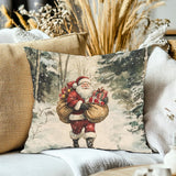 Santa Claus Pillow Cover, Snowy Forest Pillowcases, Christmas Throw Pillows, Holiday Sofa Cushion, Woodland Winter Decor, Gift Sack Accent