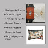 Retro Christmas Village Snowy Day Countryside Lumbar Accent Pillow | Cozy Festive Winter Holiday Seasonal Home Decor Xmas Throw Pillow
