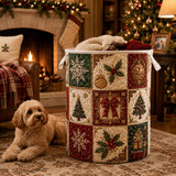 Snowflake & Wreath Patchwork | Quilted Laundry Basket