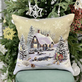 Christmas Tapestry Pillow Cover, Winter Scene Cozy Holiday Accent