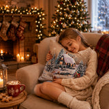 Christmas Tapestry Pillow Cover, Winter Scene Cozy Holiday Accent