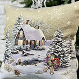 Christmas Tapestry Pillow Cover, Winter Scene Cozy Holiday Accent