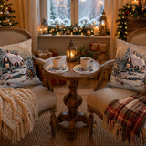 Christmas Tapestry Pillow Cover, Winter Scene Cozy Holiday Accent