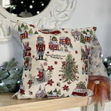 Christmas Gobelin Pillow Cover, Multicolor Woven Tapestry Cushion Cover, Holiday Throw Pillow with Silver Lurex, Festive Home Decor