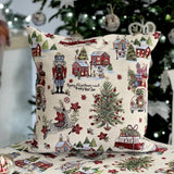 Christmas Gobelin Pillow Cover, Multicolor Woven Tapestry Cushion Cover, Holiday Throw Pillow with Silver Lurex, Festive Home Decor