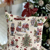 Christmas Gobelin Pillow Cover, Multicolor Woven Tapestry Cushion Cover, Holiday Throw Pillow with Silver Lurex, Festive Home Decor