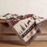 Cosy Christmas Reindeer Blanket – Woven Red and Green Throw