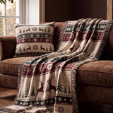Cosy Christmas Reindeer Blanket – Woven Red and Green Throw