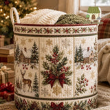 Winter Village Reindeer Scene | Quilted Laundry Basket