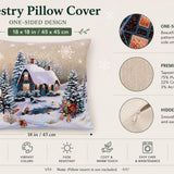 Christmas Tapestry Pillow Cover, Winter Scene Cozy Holiday Accent