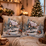 Christmas Tapestry Pillow Cover, Winter Scene Cozy Holiday Accent