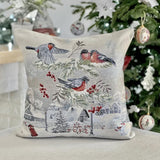Silver Christmas Gobelin Pillow Cover, Woven Tapestry Cushion Cover with Silver Lurex, Holiday Throw Pillow, Festive Home Decor