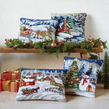 Ski Lodge Christmas Pillow, Christmas Winter Village Pillow, Snowy Night Christmas Decor, Horse Sleigh Pillow, Cozy Cabin Holiday Decor