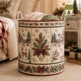 Winter Village Reindeer Scene | Quilted Laundry Basket